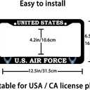 2Pcs Car License Holder for U.S. Air Force License Plate Frames Black Aluminum License Plate for United States Air Force 12.5 x 6.5 USAF License Plate Holder