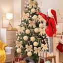 Wettarn 53 Pcs Christmas Velvet Ornaments Kit Include 15 3.15" Velvet Balls, 30 Bows (Wide & Narrow), 1 Wide & 1 Narrow Ribbon (5 yds Each), 6 Flocked Ball Picks for Xmas Decor (Beige)