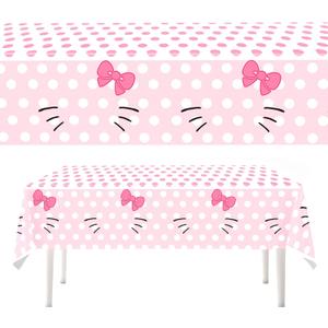 4 x Cat Tablecloth, Cute Disposable Rectangle Party Cover for Girls Birthday