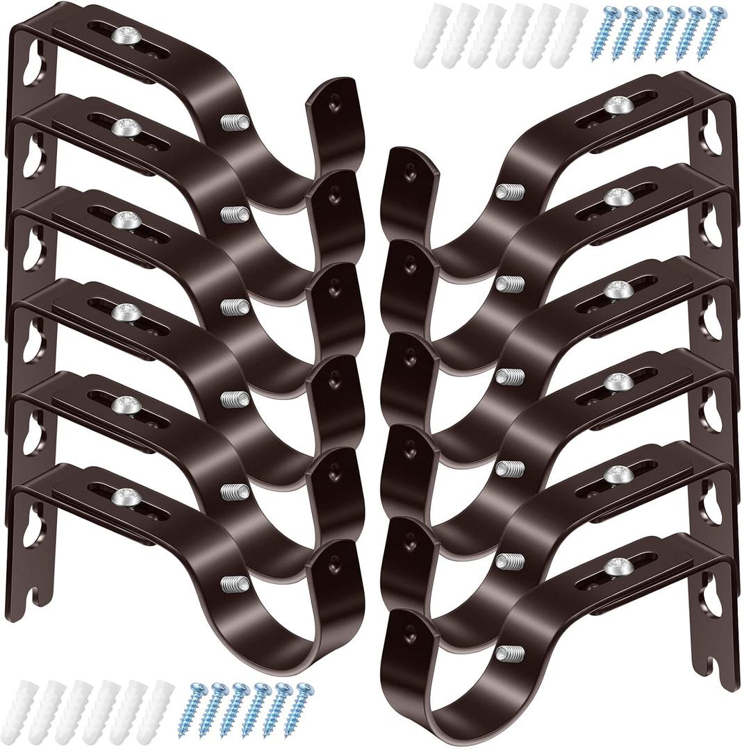 Frienda 12 Pcs Curtain Rod Brackets Adjustable Holder Wall for 1 Inch Diameter Curtain Rod General Bracket Hooks with Screws (Antique Bronze)