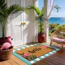 Tinideya 2 Pcs Summer Flamingo Coir Door Mat Welcome Non Slip Hello Mats Floor Layering Doormats Seasonal Cute for Porch Entryway Indoor Outdoor Decor(Hello Pink Flamingo)