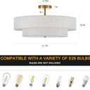 Modern Semi Flush Mount Ceiling Light 21.7" Modern Gold 4-Lights Drum Ceiling Lighting Fixture Vintage Linen Golden Ceiling Lamp for Laundry Room, Kitchen, Living Room, Dining Room, Bedroom, 21.7in