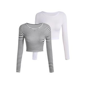 RoseSeek Girl's Long Sleeve T Shirt Slim Fit Crewneck Fall Basic Tees Ribbed Knit Crop Top for Girls Striped Multicolor 10Y