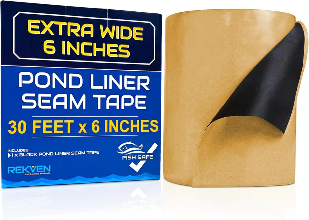 Pond Liner Seam Tape - 30 Feet x 6 Inch - Double Sided Butyl Tape - Bond Seal or Repair EPDM PVC HDPE LDPE RPE LLDPE - Perfect for Small or Large Fish and Koi Ponds Waterfalls and Water Features
