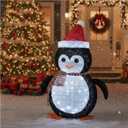 Lighted Christmas Penguin Decoration Lantern  Collapsible Metal Frame Yard Ornament with 45 Cool White LEDs, Waterproof Battery Operated & Timer, Indoor Outdoor Holiday Dcor for Porch,Tree, and Lawn