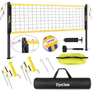 Volleyball Net Outdoor, Professional Volleyball Net for Backyard with Anti-Sag Device Adjustable Height Poles, Portable Volleyball Set with Official Volleyball, Pump, Boundary Line