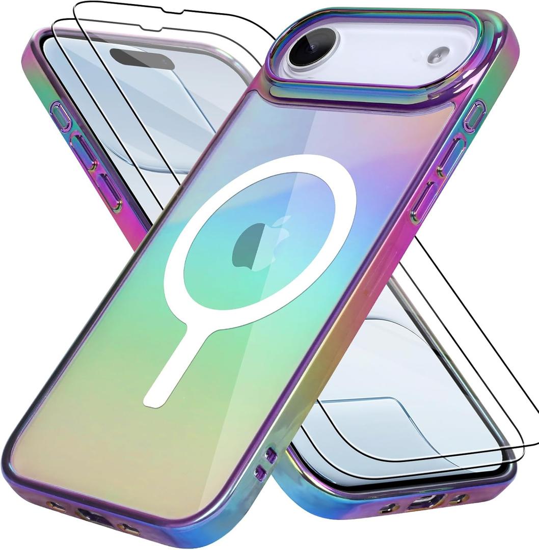 Bonoma for iPhone Air Case 2025 Magnetic Support for Magsafe Bling Laser Iridescent Florescent Crystal Camera Protector Shockproof Edge Cover -Purple