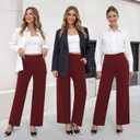Womens Dress Pants Straight Wide Leg Pull on Work Pants Business Office Slacks with Pockets (Large, Wine Red)