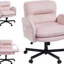 Bestier Criss Cross Chair with Flip-Up Armrests, Swivel Makeup Vanity Chair with Wheels & Side Pockets, Cross Legged Office Chair for Home Office, Bedroom, Pink Velvet