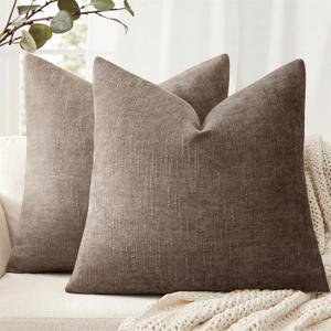 ANRODUO Pack of 2 Decorative Textured Throw Pillow Covers Soft Taupe Grey Euro Accent Solid Chenille Cushion Cover Cozy Farmhouse Pillow Case for Couch Sofa Bedroom Living Room Home Decor 26x26 Inch