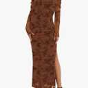 Relipop Women Off Shoulder Dress Long Sleeve Bodycon Mesh Ruched High Split Spring Formal Wedding Guest Maxi Dresses, Size L