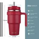 ALOUFEA 20 oz Insulated Coffee Mug Tumbler with Handle, Stainless Steel Travel Mug Tumbler with Lid and Straw,Double Wall Vacuum Leak Proof Ice Coffee Thermal Cup, Red