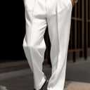 Men’s Dress Pants Straight Leg Pleat-Front Casual Suit Pants Plain Comfort Work Office Business Lounge Trouser Long (White), 34Wx30L