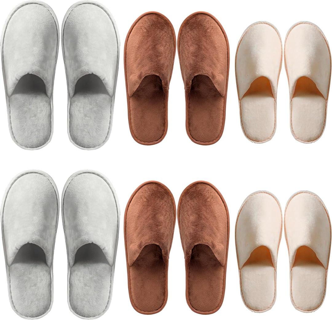 6-10 Pairs Spa Slippers, Non Slip Disposable Slippers For Guest, Washable Reusable, Which Can Be Used As Women Men, House, Indoor, Bathroom, Bedroom, Hotel, Bride Slippers (2gray Xl + 2brown L+ 2beige M (Crystal Velvet))