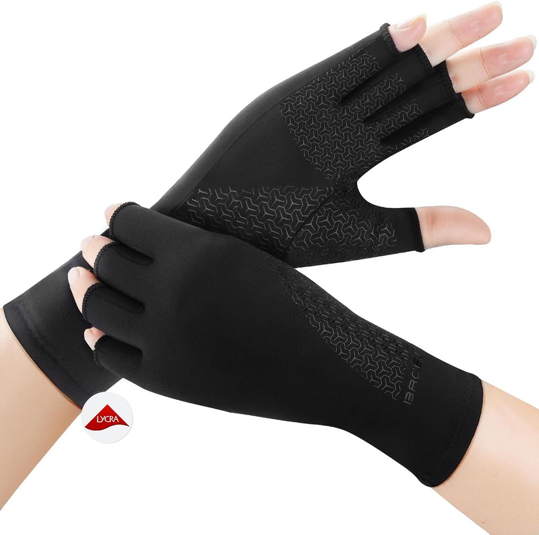 Compression Gloves for Arthritis, Carpal Tunnel Pain Relief, Compression Hand Gloves for Women & Men, Anti-Slip Moisture-Wicking Fingerless Gloves for Work,Typing - S