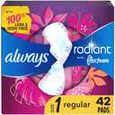Always Radiant Feminine Pads for Women, Flexfoam Pads with Wings, Size 1, Regular Absorbency, Lightly Sscented, Up to Zero Leaks, Zero Feel Protection, 42 Count (Packaging May Vary)