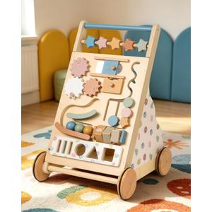 Montessori Safe Wooden Baby Walker, Adjustable Speed Baby Push Walker for Girls and Boys, Morandi Activity Center Toy for Kids' Development, Ideal Gift for Toddlers