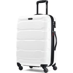 Samsonite Omni PC Hardside Expandable Luggage with Spinner Wheels, Checked-Medium 24-Inch, White