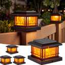 JOFIOS Flickering Flame Solar Post Cap Lights Outdoor, Black Post Lights with 3 Color Temperature, Fits 3.5" 4" 4.5" 5" Wood/Vinyl Posts, IP64 Waterproof Fence Deck Lights for Garden Patio Yard 4 Pack