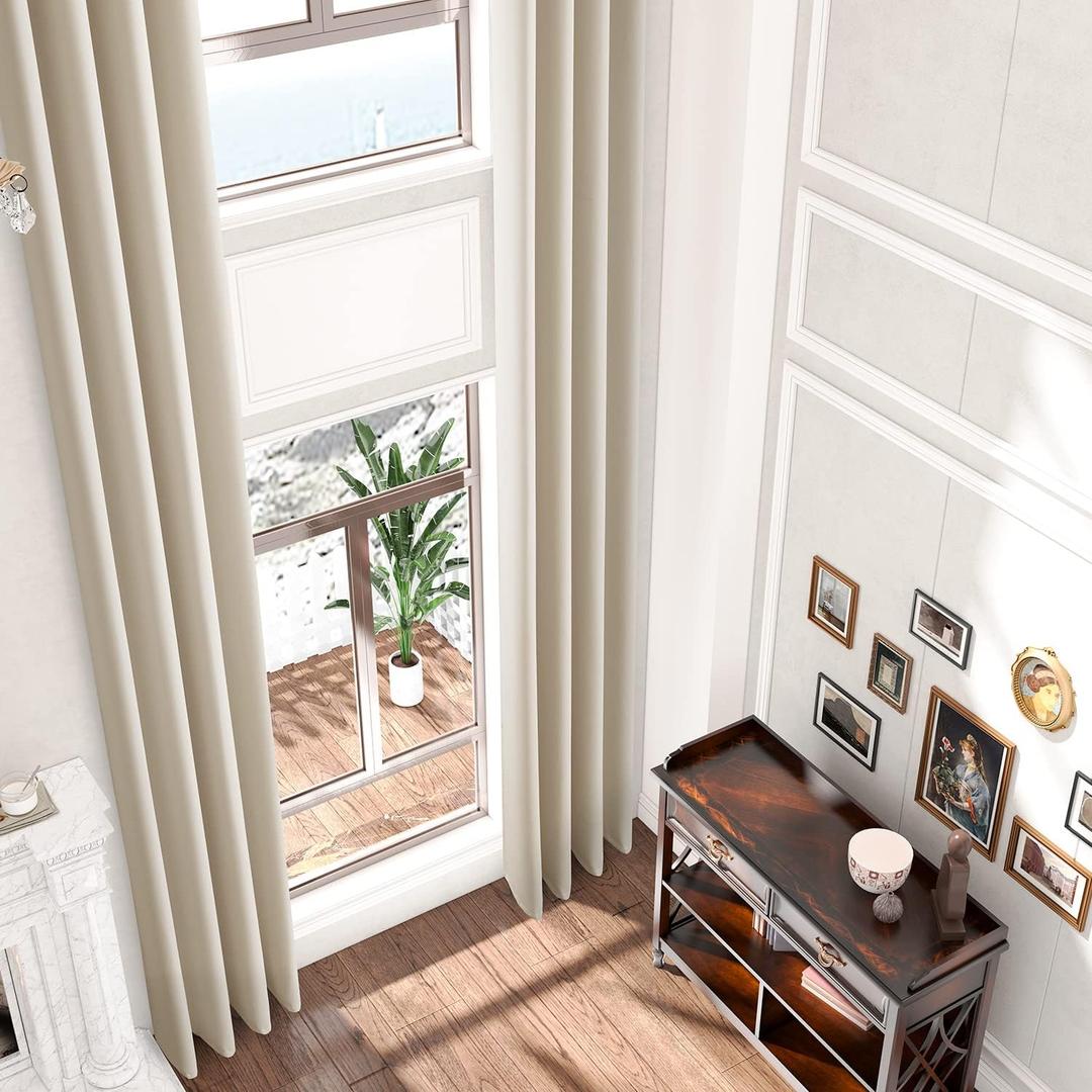 Sanceor 20ft Ivory Extra Long Curtains with Soft Texture,Grommet Top Decorative Drapes Privacy for 2 Story House,Great Room, High Ceiling (1 Panel,52 x 240 Inch)