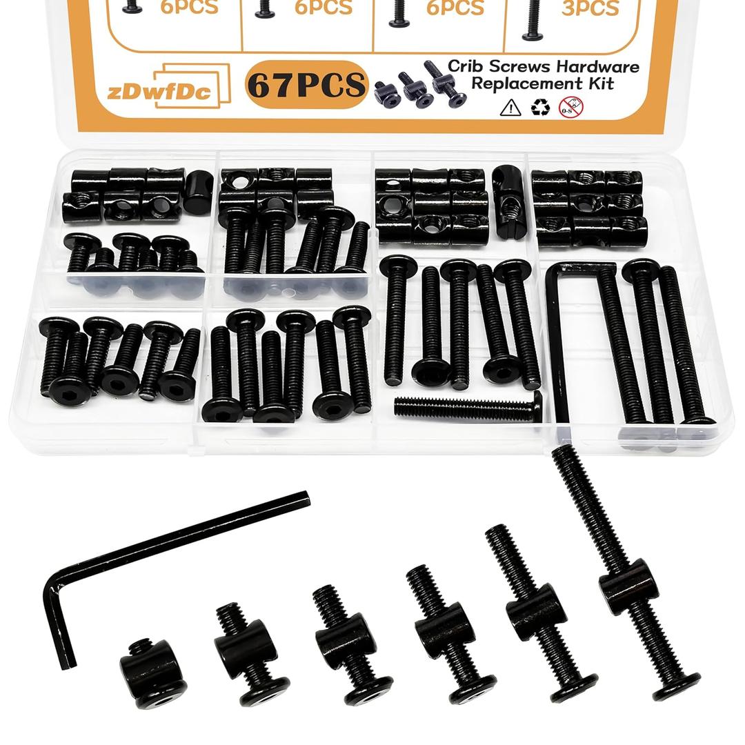 67PCS M6 Crib Hardware Replacement Kit 6Sizes Bed Frame Bolts and Nuts Hardware for Furniture Crib Screws (M6x12mm/20mm/25mm/30mm/40mm/60mm) DD026-b