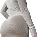 Lilosy Sexy Crochet Sheer Long Sleeve Cover Up Swim Bathing Suit Beach Dress One Piece (White, S)