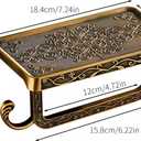 Vintage Carved Floral Toilet Paper Holder with Shelf - Antique Brass Finish Aluminum Bathroom Organizer, Wall Mounted Decorative Roll Holder for Bathroom/Vanity (7.24" Phone Shelf)