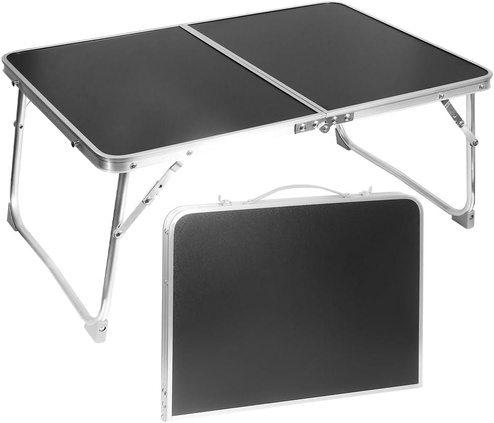KISKIS 2 Fold Ultra Lightweight Folding Camping Tables 2Ft Portable Small Aluminum Outdoor Desk with Carry Handle, 62X42cm(24X17inch) for Picnic Travel,Black