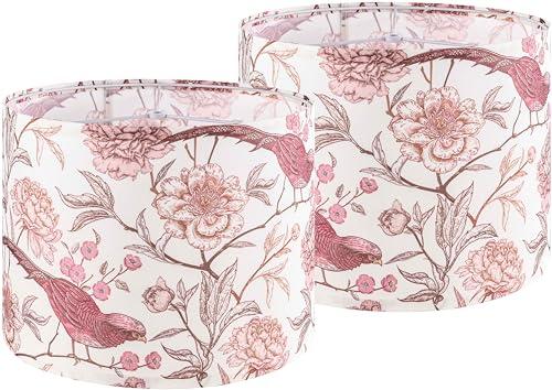 GOSO 2pcs Medium Lampshade Polyester Printing Flowers and Birds Drum Lamp Shade For TableLamp,Floor Lamps,Wall Hanging,Diy Pendant Light,Spider Fitter 13"Top x 13"Bottom x 10"High,Assembly Required