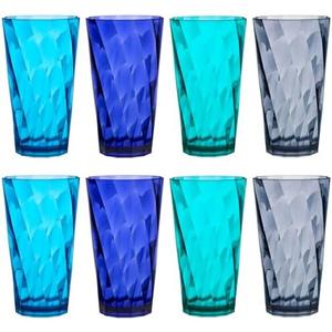 US Acrylic Optix Plastic Reusable Drinking Glasses (Set of 8) 20oz Water Cups in Coastal Colors | BPA-Free Tumblers, Made in USA | Top-Rack Dishwasher Safe