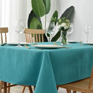 maxmill Jacquard Tablecloth Swirl Design Spillproof Wrinkle Free Water Resistant Heavy Weight Soft Table Cloth Decorative Fabric Table Cover for Outdoor and Indoor Use Oblong 60 x 120 Inch Teal