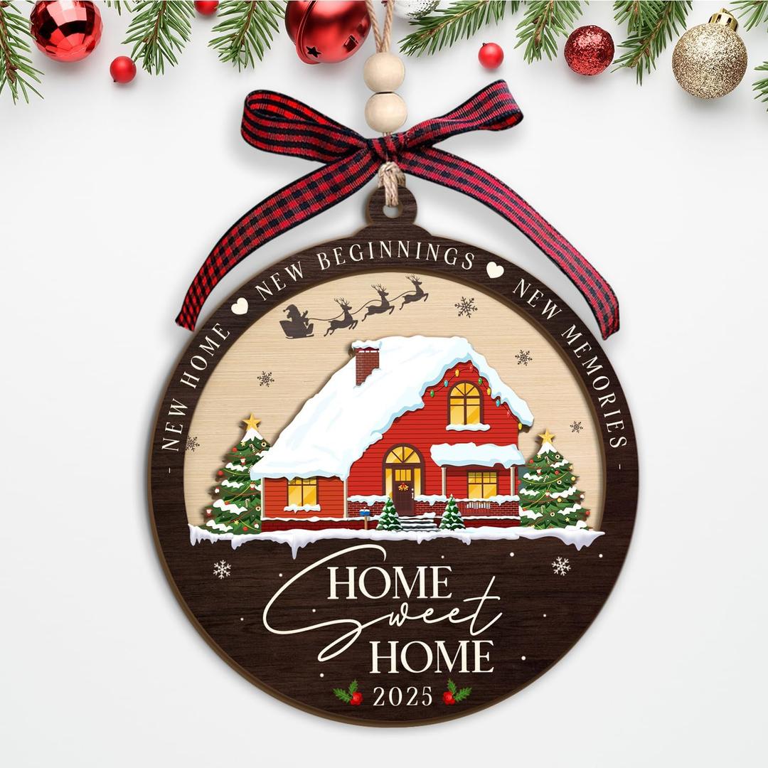7 x Housewarming Gifts New Home 2025 - New Home Ornament 2025, First Home Keepsake Gift for Couples, Homeowners - Best Housewarming Presents 2025, Gift Ideas for New Homeowners - Wooden Ornament