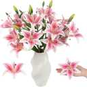 18 Heads Pink Artifical Lily Flowers & 6 Heads Buds Faux Flora, 2 Bouquet 5 Forks 21'' Long Stem Faux Fake Tiger Lily Flower Bouquets for Home Hotel Office Party Decor Table Centerpieces(Light Pink)