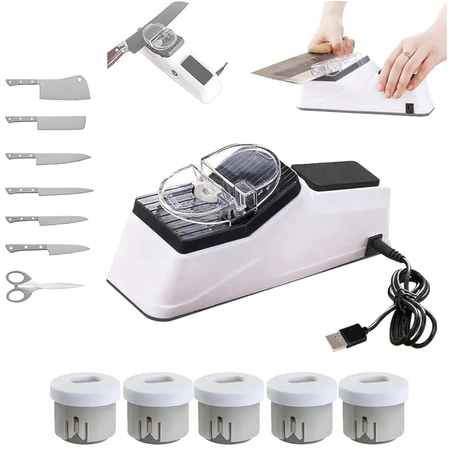 Besynersharp Pro, 2026 New Electric Knife Sharpener for All Kitchen Knives, Double Sided Knife Sharpener with Replacement Grinding Tools, Quick Sharpening & Polishing, Stable Non-Slip Base (1PCS)