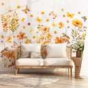 2 x Whaline Fall Flowers Wall Stickers Boho Floral Butterfly Wall Art Decals Self-Adhesive Wallpaper Stickers for Girls Bedroom Living Room Nursery Decoration, 6 Sheet