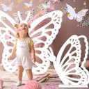 Yousoontic 2 Pcs Large Wooden Butterfly Props - Standing Wings Cutout Backdrop Decoration for Birthday, Baby Shower, Wedding Party (White,2.95 ft and 1.97 ft)