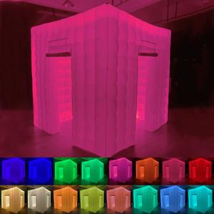 Inflatable Photo Booth Enclosure, 8.2 x 8.2ft Portable 16 Colors LED Dimmable Shooting Photobooth Tent Kit with 2 Doors and Inner Air Blower, Remote Controller, Carry Bag (White Cube)