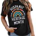 Hispanic Heritage Month Shirts Women Hispanic Tshirt Latino Countries Flags Shirt Funny Graphic Short Sleeve Tee Gifts, Black, Size 2XL
