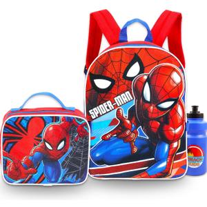 Spiderman Backpack with Lunch Box for Boys - Bundle with 16" Backpack, Lunch Bag, Water Bottle, Stickers, More | Spiderman School Bag Set for Boys, Kids