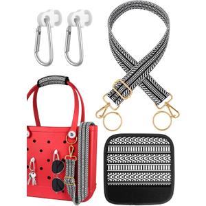 Bag Strap Charms Crossbody for Bogg Bag Accessories - Stripe Shoulder Strap Neoprene Luggage Handle Wrap for Suitcase & 2 Key Holders Black