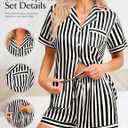 Girece Womens Pajamas Satin Pajama Set for Women Cute Black Striped Silk Pajama Set Lightweight Soft Sleepwear Button Up Pj Cozy Pjs with Shorts Gift for Her (Black Striped, XL)