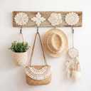 Wood Floral Coat Rack with 4 Hooks Vintage White Flower Wall Mounted Coat Hooks Decor Rustic Theme for Home Entryway Bathroom Hats Keys Towels