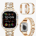 Mosonio Compatible with Apple Watch Band 38mm 40mm 41mm 42mm 44mm 45mm 46mm 49mm with 2 Pack Case Women, Jewelry Replacement Metal Bands Strap with Bling PC Protective Case for iWatch Ultra SE Series 11/10/9/8/7/6/5/4/3/2/1