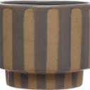 Bloomingville 5.5 Inches Round Stoneware Planter with Wax Relief Stripes, Holds 4 Inches Pot, Lilac Color and Brown