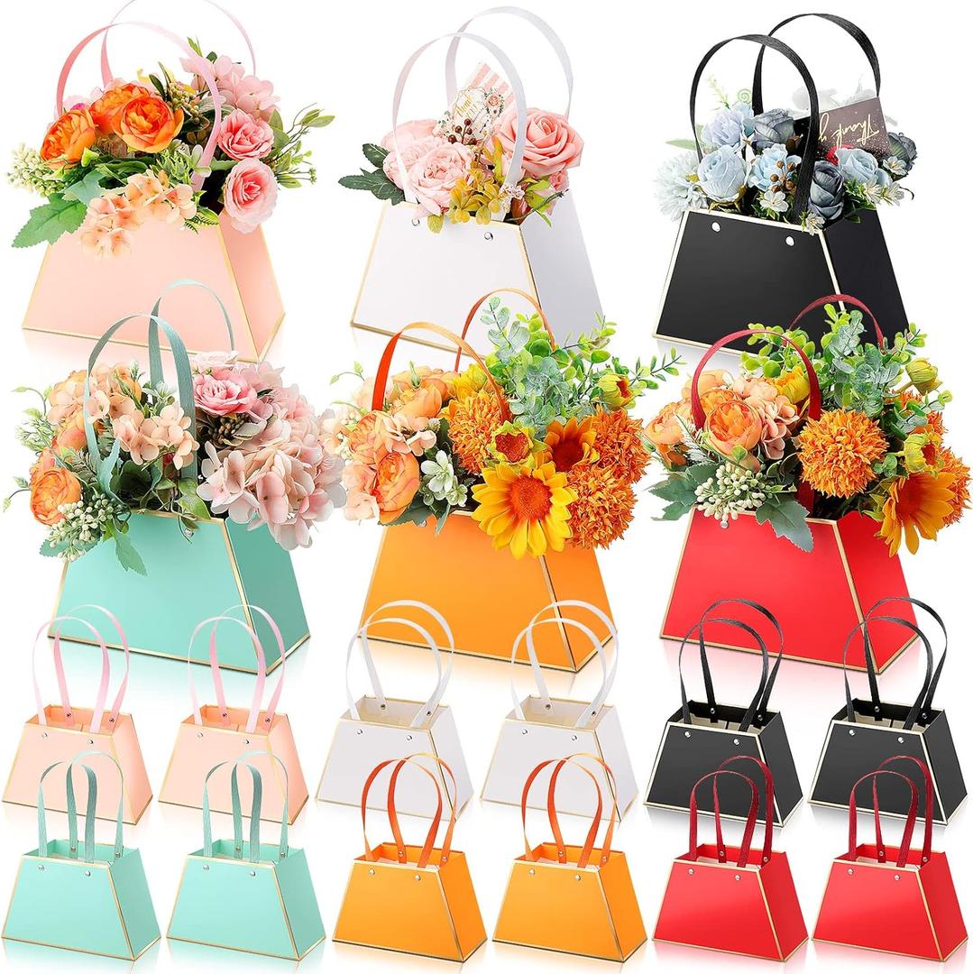 TaoBary 18 Pcs Mother's Day Floral Bouquet Boxes for Arrangement Wedding Party Centerpieces Boxes Portable Flower Paper Gift Wrapping Bag Bulk with Handle for Wedding Bridal Shower(Classic)