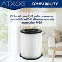 ATXKXE VF4000 Wet or Dry Replacement Filter for 5-20 Gallon Vacuums WD5500 WD0671 WD6425 WD7000 WD1280 WD1851 WD1680 WD1956 RV2400A, VF4000 Filter 2 Pack
