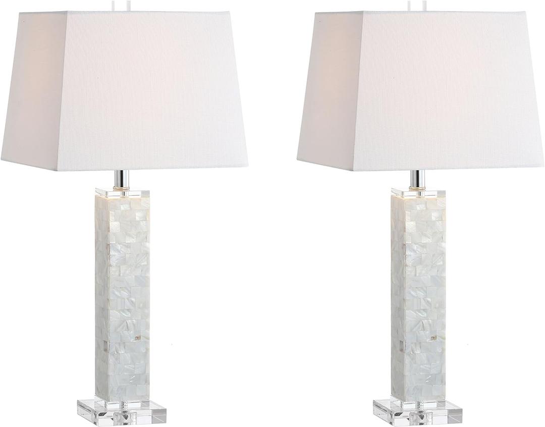 JONATHAN Y JYL1053A-SET2 Set of 2 Table Lamps Noelle 28.5" Seashell LED Table Lamp Coastal Contemporary Bedside Desk Nightstand Lamp for Bedroom Living Room Office College Bookcase, White