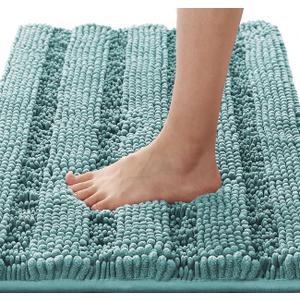 H.VERSAILTEX Bath Mats for Bathroom Non Slip Thick Chenille Striped Bath Rug Absorbent Fluffy Soft Shaggy Rugs Washable Dry Fast Plush Mats for Indoor, Bath Room, Tub - 20" x 32", Fog