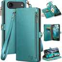 XcaseBar Compatible with iPhone Air 6.5" Wallet case with Zipper Credit Card HolderRFID Blocking,Flip Folio Book PU Phone case Shockproof Cover Women Men for Apple 17 Air case Blue Green