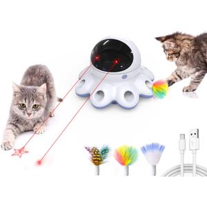 ORSDA Cat Laser Toy, 2-in-1 Interactive Automatic Motion Activated Moving 8 Holes Whack A Mole Feather, USB Rechargeable Electronic Smart Sensor Kitten Toys for Indoor Exercise